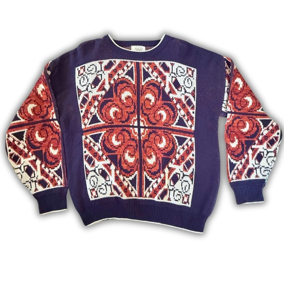 🔥 Vintage 80s Knit Sweater – Bold Artcore Pullover XL Unisex - Picture 1 of 12